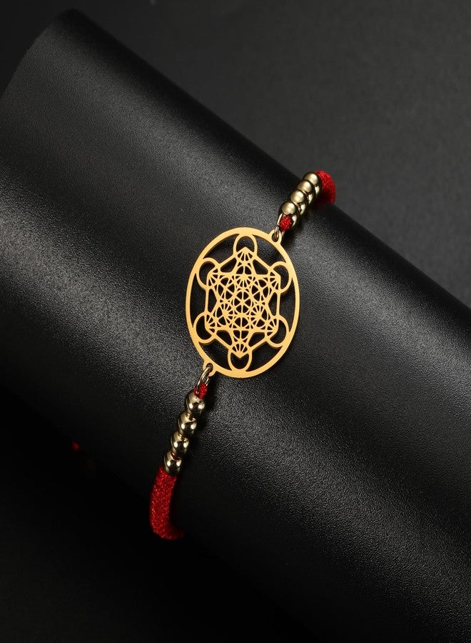UNIFT Metatron's Cube Bracelet for Women Men Stainless Steel Sacred Geometry Style Seals of Archangel With a Bead Colorful Weave Adjustable Bracelet Talisman Jewelry (gold-R) - Image 5