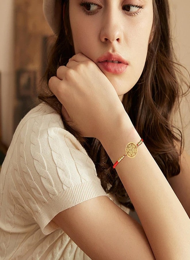UNIFT Metatron's Cube Bracelet for Women Men Stainless Steel Sacred Geometry Style Seals of Archangel With a Bead Colorful Weave Adjustable Bracelet Talisman Jewelry (gold-R) - Image 2