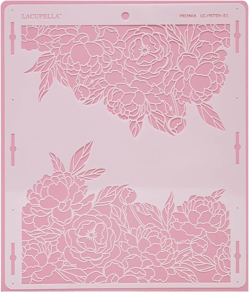 LACUPELLA Large Cake Decorating Stencil (PEONIA) Peony Flower Pattern - Image 1