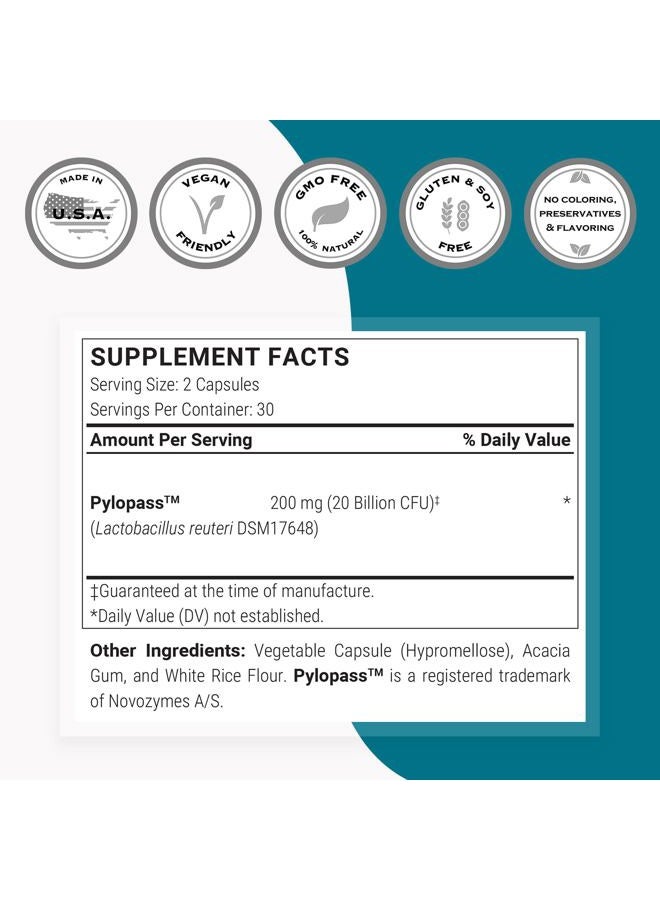 SuperSmart H. Pylori Fight Natural Treatment 20 Billion CFU per Day (Probiotic Lactobacillus Reuteri) - Gastric Acid Reflux Relief - Stomach Repair | Non-GMO & Gluten Free - 60 Vegetarian Capsules - Image 3