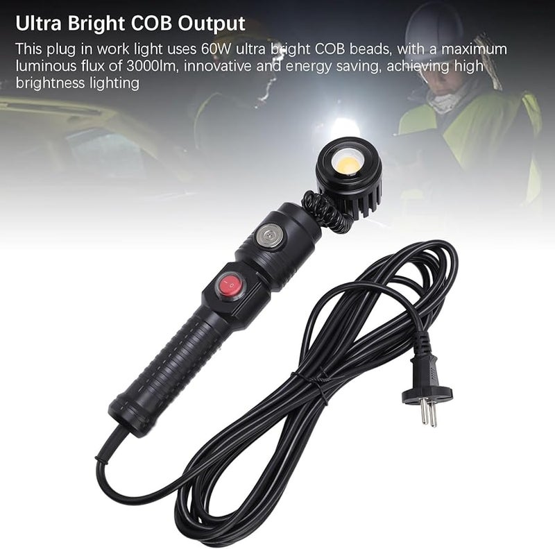 60W Ultra Bright LED Work Light 33FT Cable Magnetic 360 Rotating Head Indoor Outdoor - Image 4
