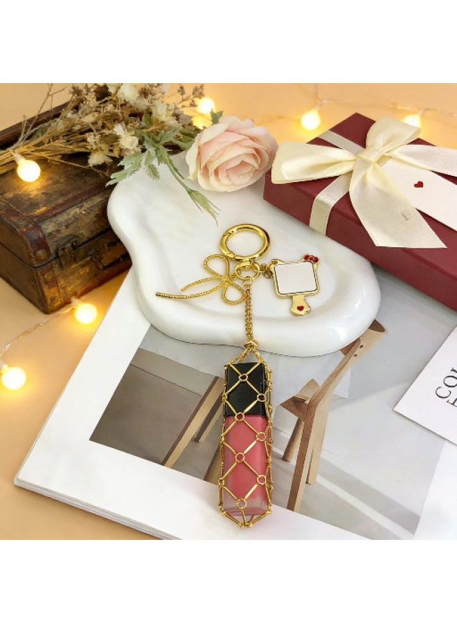 Instagram-style Kitty Mirror Girl Backpack Charm Lipstick Mesh Bag Personality Ring Portable Keychain