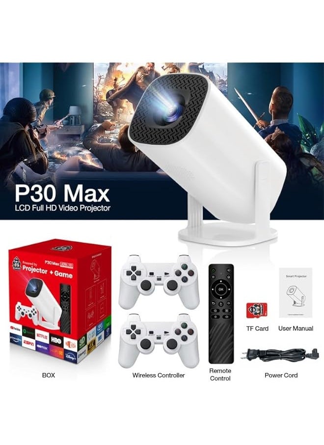 Topleo - P30 Max Projector and Game, Game Projector with Controllers, Projector and Game Console, Console Projector with Retro Games, Arcade Vision Projector with 2 Gamepads Android 11 Wifi6 Bt 4k HD Projector - Image 1