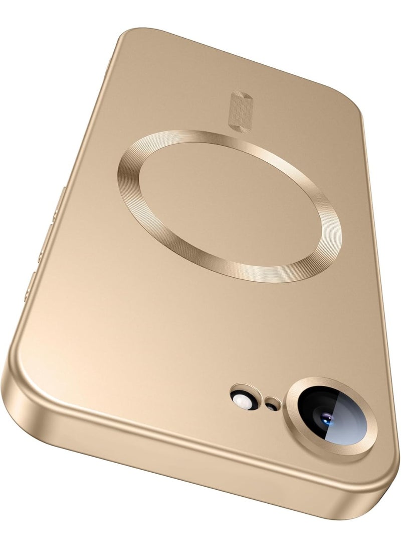 جراب مغناطيسي لهاتف iPhone 16e [متوافق مع MagSafe] [واقي مدمج لعدسة الكاميرا] جراب هاتف معدني لامع مقاوم للصدمات من السيليكون الناعم النحيف (ذهبي) - Image 1