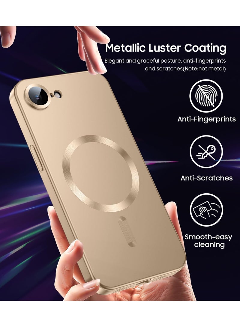 جراب مغناطيسي لهاتف iPhone 16e [متوافق مع MagSafe] [واقي مدمج لعدسة الكاميرا] جراب هاتف معدني لامع مقاوم للصدمات من السيليكون الناعم النحيف (ذهبي) - Image 3