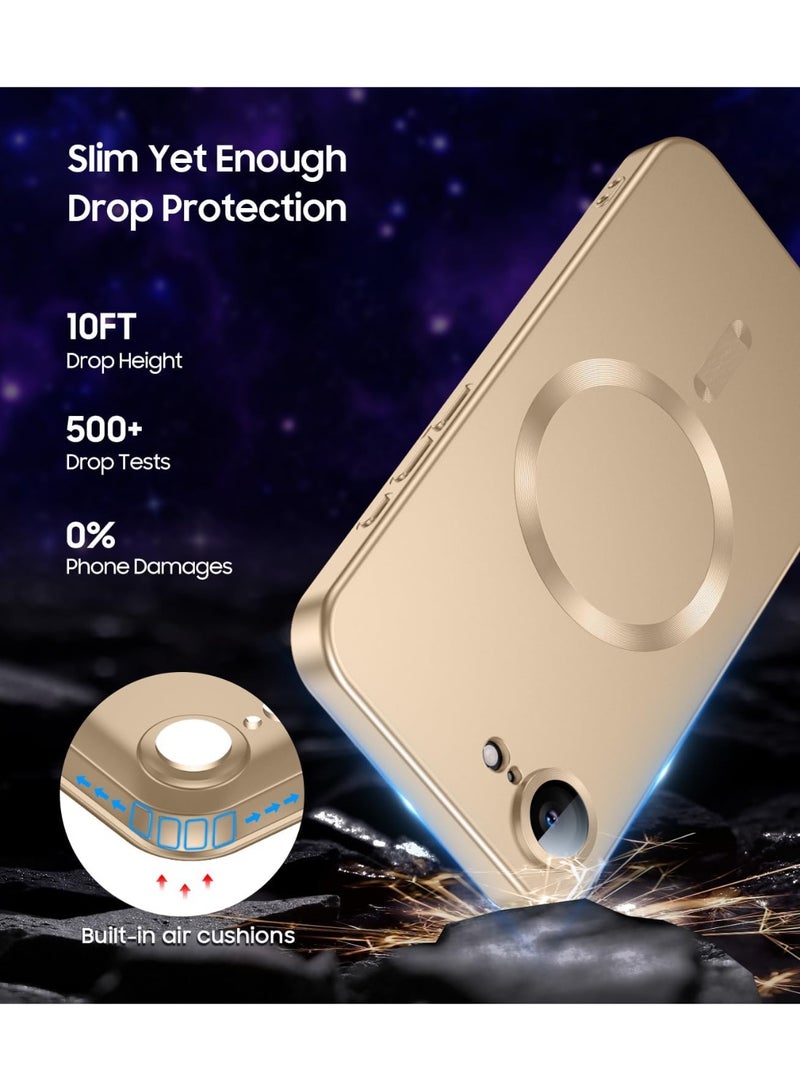 جراب مغناطيسي لهاتف iPhone 16e [متوافق مع MagSafe] [واقي مدمج لعدسة الكاميرا] جراب هاتف معدني لامع مقاوم للصدمات من السيليكون الناعم النحيف (ذهبي) - Image 4