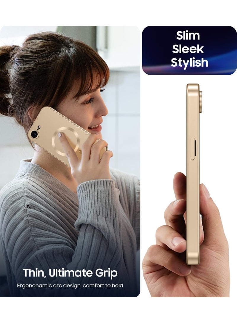 جراب مغناطيسي لهاتف iPhone 16e [متوافق مع MagSafe] [واقي مدمج لعدسة الكاميرا] جراب هاتف معدني لامع مقاوم للصدمات من السيليكون الناعم النحيف (ذهبي) - Image 5