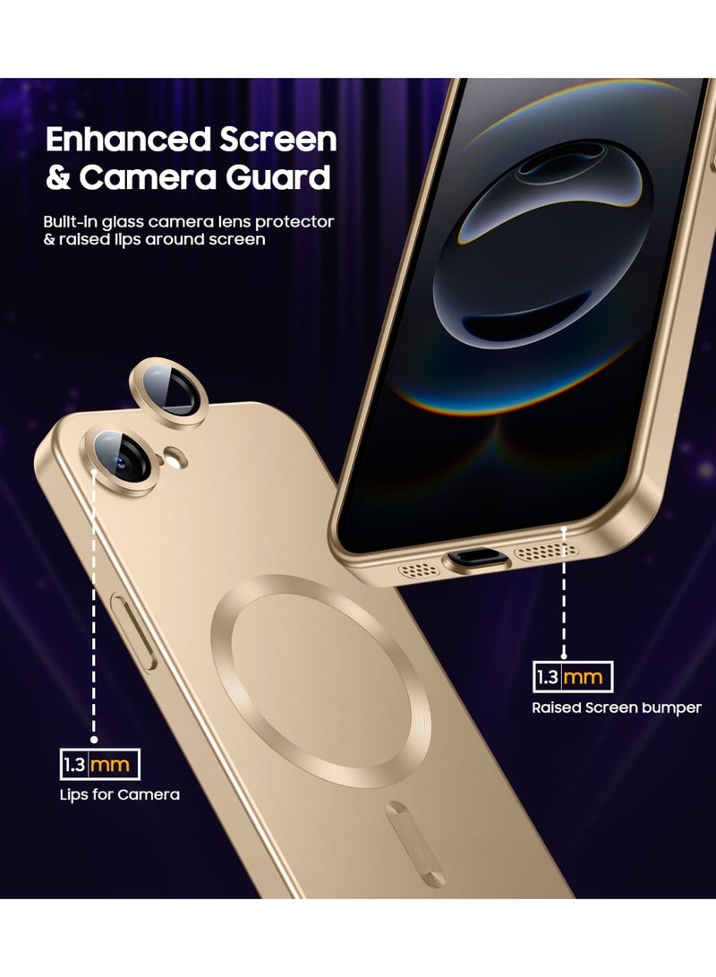 جراب مغناطيسي لهاتف iPhone 16e [متوافق مع MagSafe] [واقي مدمج لعدسة الكاميرا] جراب هاتف معدني لامع مقاوم للصدمات من السيليكون الناعم النحيف (ذهبي) - Image 2