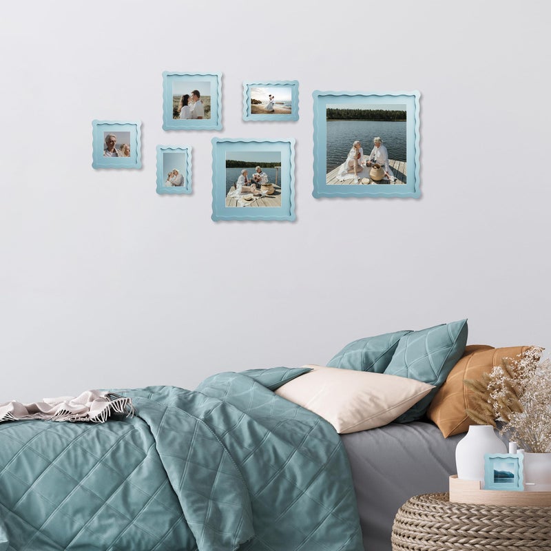 Chrspk 11x14 Wavy Picture Frame With Mat For 8x10, Wavy Edge Wooden Picture Frame with Real Glass - Wall Mount Display, Blue, 2 Pack - Image 5