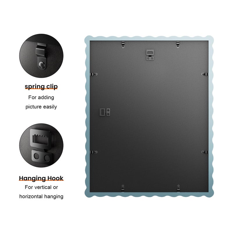 Chrspk 11x14 Wavy Picture Frame With Mat For 8x10, Wavy Edge Wooden Picture Frame with Real Glass - Wall Mount Display, Blue, 2 Pack - Image 3