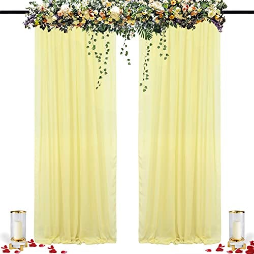 DUOBAO Chiffon Backdrop Curtain 96 Inch Length 2 Panel 29 Inch Width Wedding Backdrop Drapes Yellow Sheer Curtains Panels Tulle Fabric Photography Backdrops for Party