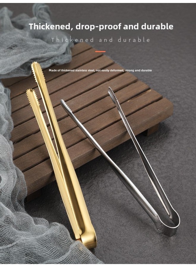 Japanese-style 304 Stainless Steel Barbecue Clip Golden Barbecue Clip Extended Food Clip Steak Clip BBQ Buffet Food Clip-Color:Bare Body Clip 19cm (gold) + Red Scissors - Image 5