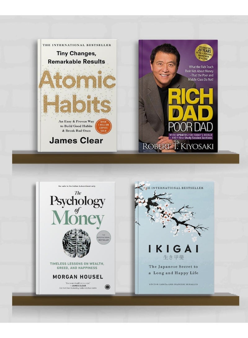 Atomic Habits, Rich Dad Poor Dad, The Psychology of Money, and Ikigai (Combo Set)