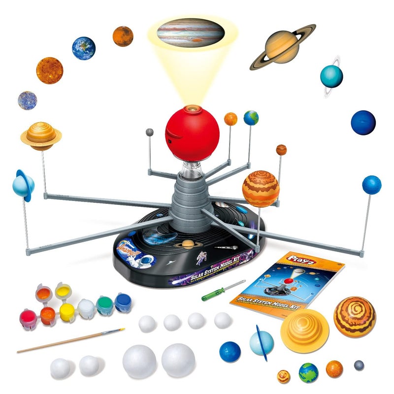 Playz Premium Solar System Model Kit for Kids - 4 Speed Motor, HD Planetarium Projector, 8 Painted Planets & 8 White Foam Balls with Paint and Brush for a Hands-On STEM DIY Project for Space Toys - Image 1