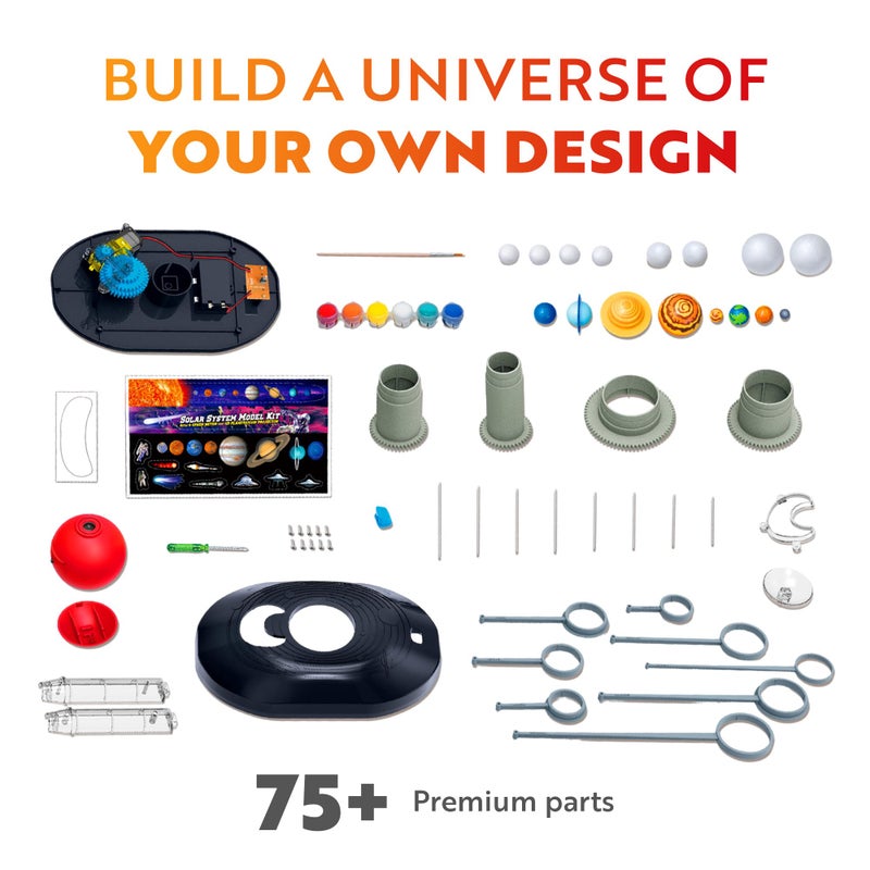 Playz Premium Solar System Model Kit for Kids - 4 Speed Motor, HD Planetarium Projector, 8 Painted Planets & 8 White Foam Balls with Paint and Brush for a Hands-On STEM DIY Project for Space Toys - Image 2