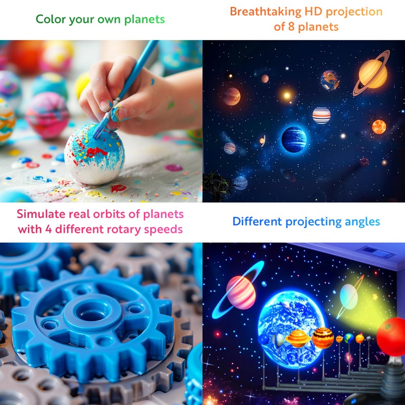 Playz Premium Solar System Model Kit for Kids - 4 Speed Motor, HD Planetarium Projector, 8 Painted Planets & 8 White Foam Balls with Paint and Brush for a Hands-On STEM DIY Project for Space Toys - Image 3