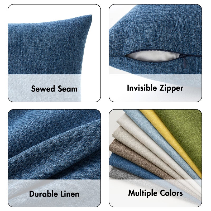 MIULEE Pack of 2 Decorative Linen Burlap Coastal Pillow Covers Farmhouse Accent Pillowcases for Sofa Car Couch Bedroom Living Room Decor 18x18 Inch Blue - Image 4