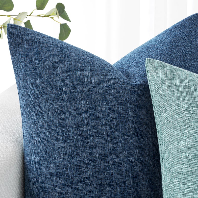 MIULEE Pack of 2 Decorative Linen Burlap Coastal Pillow Covers Farmhouse Accent Pillowcases for Sofa Car Couch Bedroom Living Room Decor 18x18 Inch Blue - Image 3