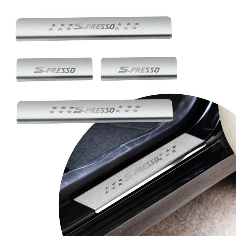 Sill Plate/Door Foot Step in Stainless Steel Non led Self-Adhesive Car Door Entry Guard Protector S-presso.(Set of 4 Pcs)