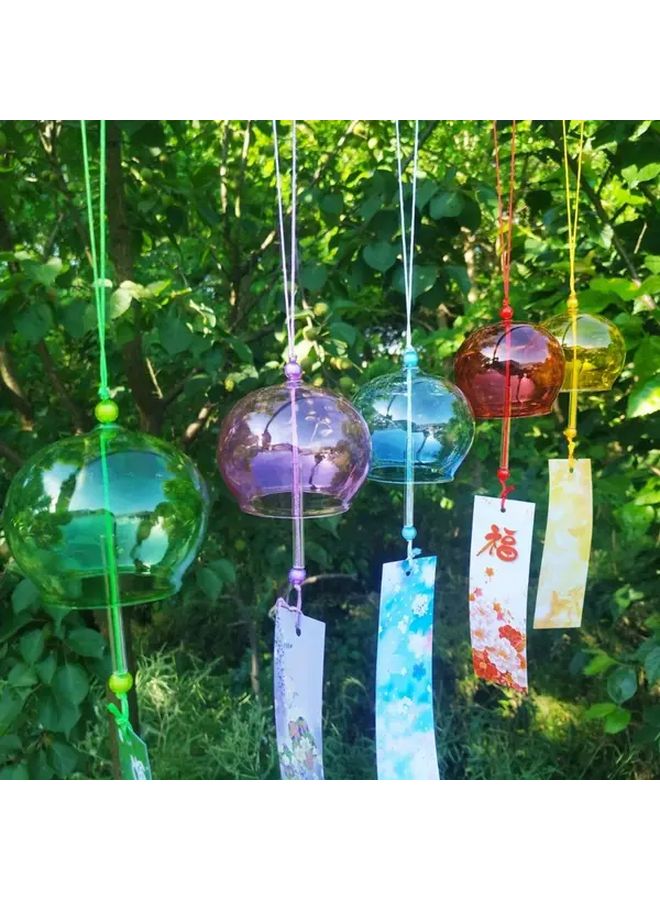 Handmade Japanese Style Colorful Glass Wind Chime Transparent Red 7x8 Outdoor Indoor Wind Powered Soothing Melodies Vibrant Spherical Glass Green Leaf Accents No Batteries Needed Patio Garden Balcony Decor Unique Gift Home Yard - Image 2