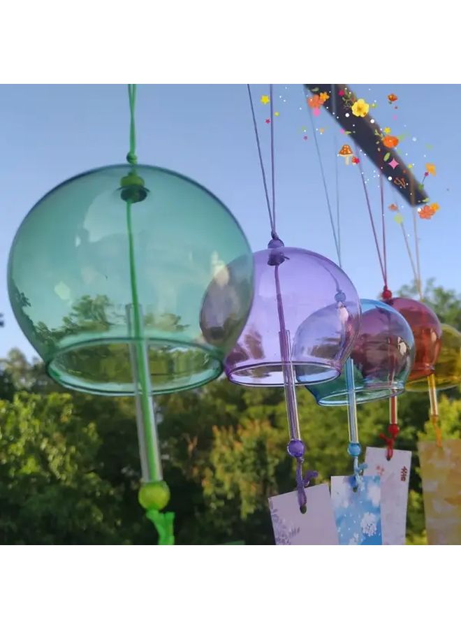 Handmade Japanese Style Colorful Glass Wind Chime Transparent Red 7x8 Outdoor Indoor Wind Powered Soothing Melodies Vibrant Spherical Glass Green Leaf Accents No Batteries Needed Patio Garden Balcony Decor Unique Gift Home Yard - Image 1