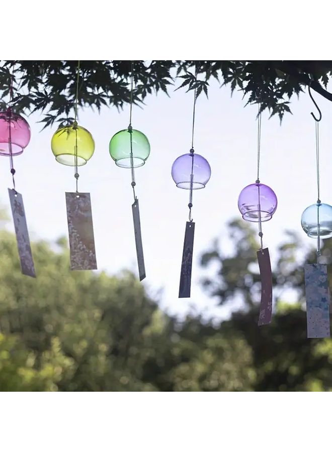 Handmade Japanese Style Colorful Glass Wind Chime Transparent Red 7x8 Outdoor Indoor Wind Powered Soothing Melodies Vibrant Spherical Glass Green Leaf Accents No Batteries Needed Patio Garden Balcony Decor Unique Gift Home Yard - Image 4