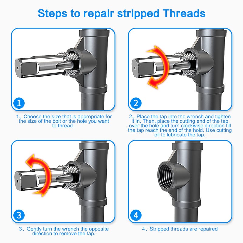 DKIBBITH 6-Piece NPT Pipe Tap Set, 1", 3/4", 1/2", 3/8", 1/4", 1/8" NPT Tap Set, Carbon Steel Hand Threading Plumbing Tap Set for Accurate Threads, Assorted Plumbers Mechanics DIY Thread cutting tools - Image 4
