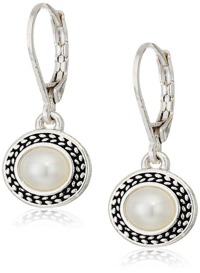 Napier Women's Silvertone and White Pearl Drop Leverback Earrings - Image 1