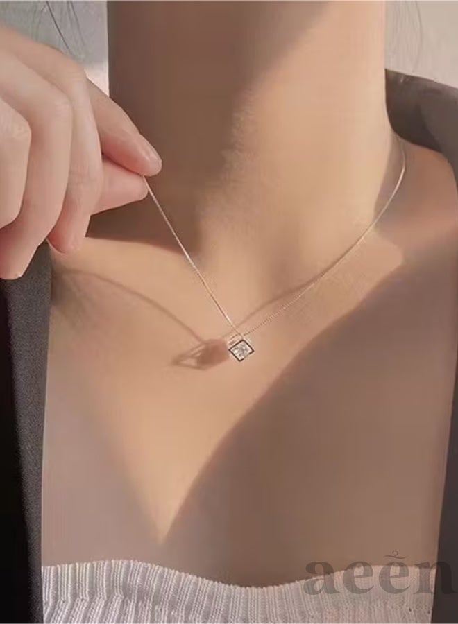 aeen 925 Silver Plated Women's Moissanite Pendant Necklace – Elegant Light Luxury Jewelry, Romantic Gift for Couples, Mom, or Best Friend - Image 2