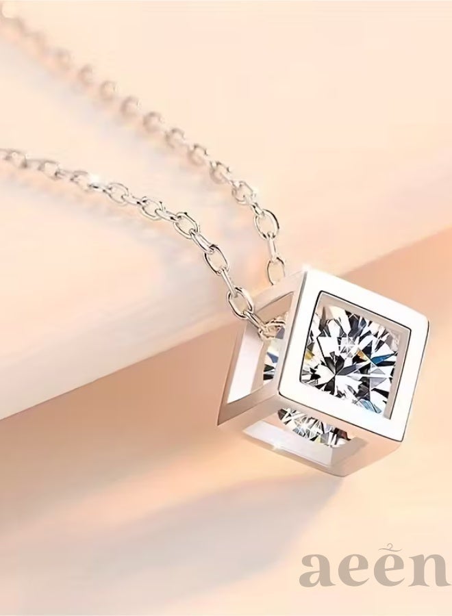 aeen 925 Silver Plated Women's Moissanite Pendant Necklace – Elegant Light Luxury Jewelry, Romantic Gift for Couples, Mom, or Best Friend - Image 3