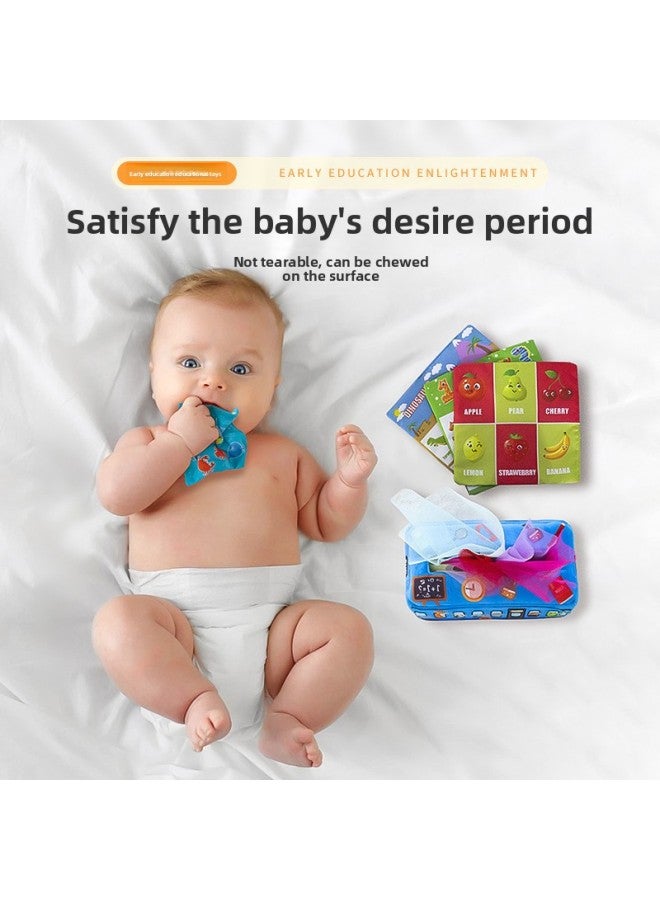 صندوق مناديل من القطيفة للأطفال، لعبة محاكاة للأطفال، تعلم تمرين الإصبع، لعبة رسم الأنسجة-اللون: نموذج حافلة أصفر + 10 شاش - Image 2