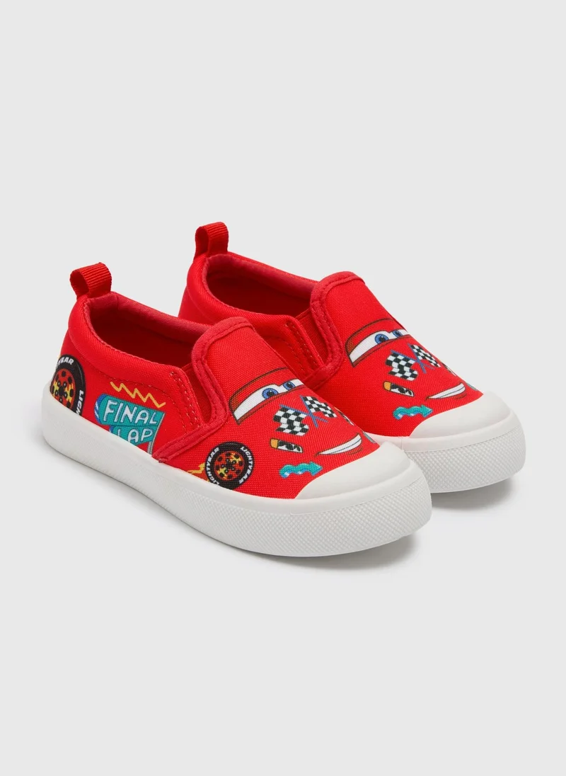 Matalan Cars Boys Red Slip On Canvas Shoes