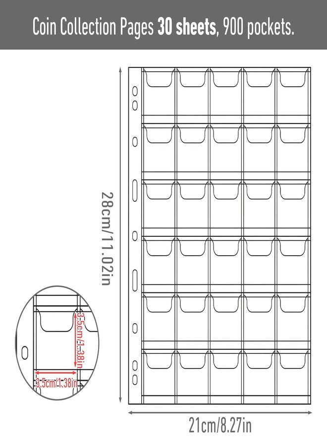 JOUTYFOR 900 Pockets Coin Sleeves, 30 Sheets Coin Pages, Coin Collecting Supplies with Standard 9 Holes, Coin Sheets Plastic for Binder(30 Pocket) - Image 3