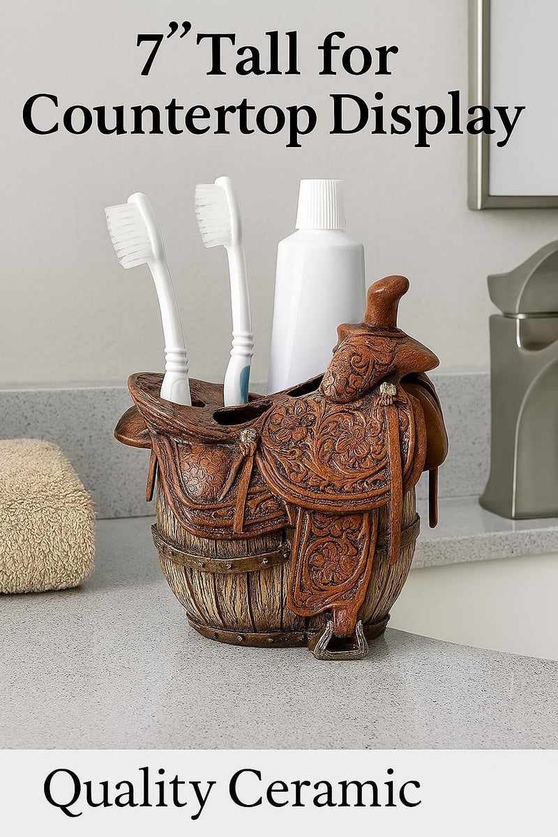 The Bridge Collection Western Saddle Toothbrush Holder - Country Western Bathroom Decor for Native, Country, Cabin Home - Image 4