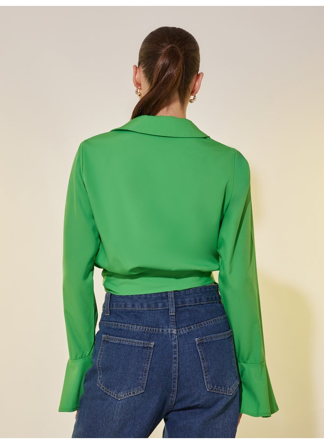 Take Two Take Two Solid Long Sleeve Cropped Wrap Top  - Image 4