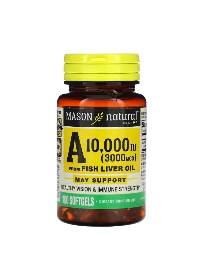 Mason Natural Vitamin A from Fish Liver Oil 3000 mcg 10000 IU 100 Softgels  - Image 1