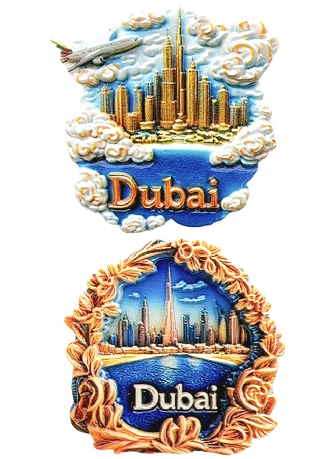 قطعتان من مغناطيس ثلاجة دبي، مغناطيس تذكاري رائع بتصميم مستوحى من دبي، ألوان زاهية ومغناطيس قوي، هدية مثالية للعطلات والديكور - Image 1