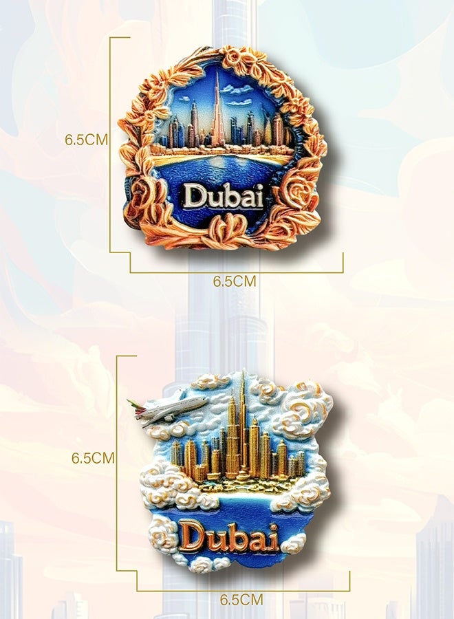 قطعتان من مغناطيس ثلاجة دبي، مغناطيس تذكاري رائع بتصميم مستوحى من دبي، ألوان زاهية ومغناطيس قوي، هدية مثالية للعطلات والديكور - Image 2