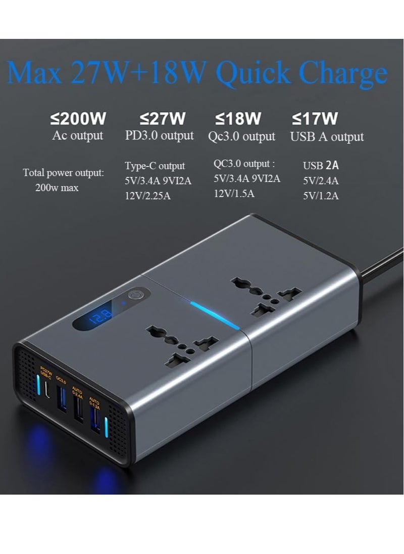 Generic - "Efficient 200W Car Inverter: Multi-Port Charger for Cars, SUVs, and Trucks" - Image 1
