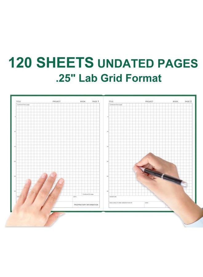 Tuun Fuplan Lab Notebook/Laboratory Notebook - (.25" Grid Format), Laboratory Notebook Quad Ruled Science Lab Book with Grid Pages: Table of Contents for Chemistry, Physics, Biology, 8" x 10", Green - Image 2