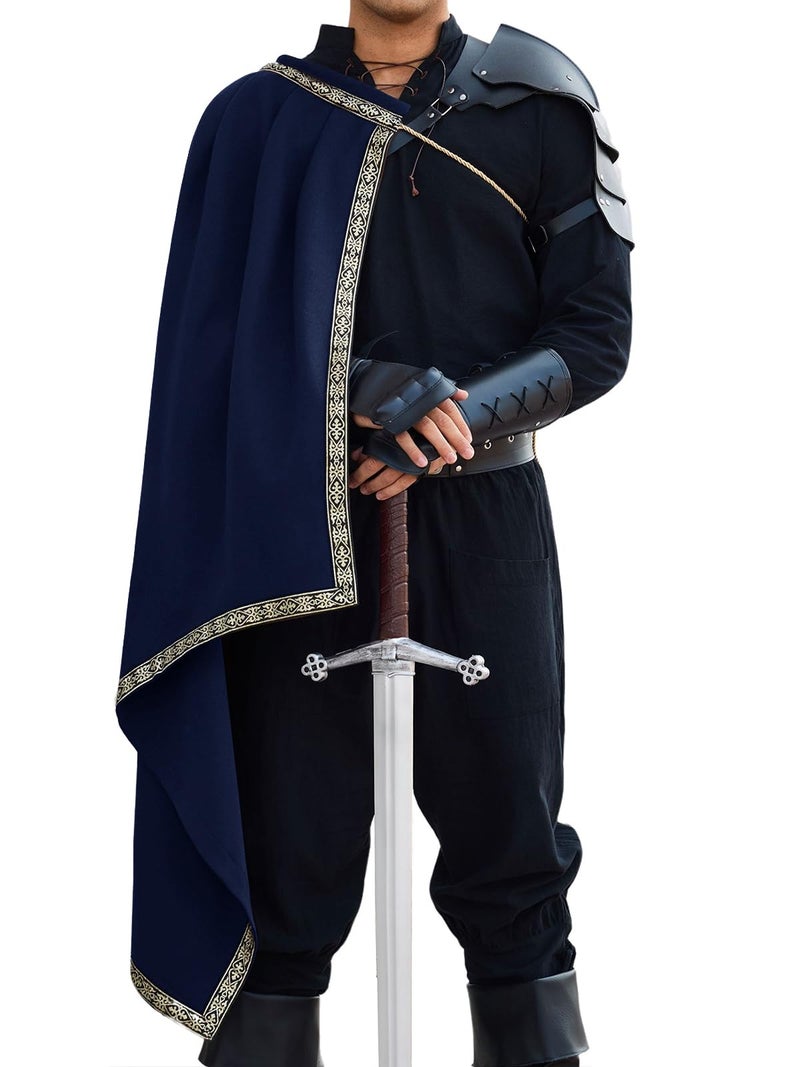 Runcati Mens Renaissance Shawl Half Shoulder Cape Medieval Samurai Cloak LARP Warrior Ren Faire Halloween Costume - Image 1