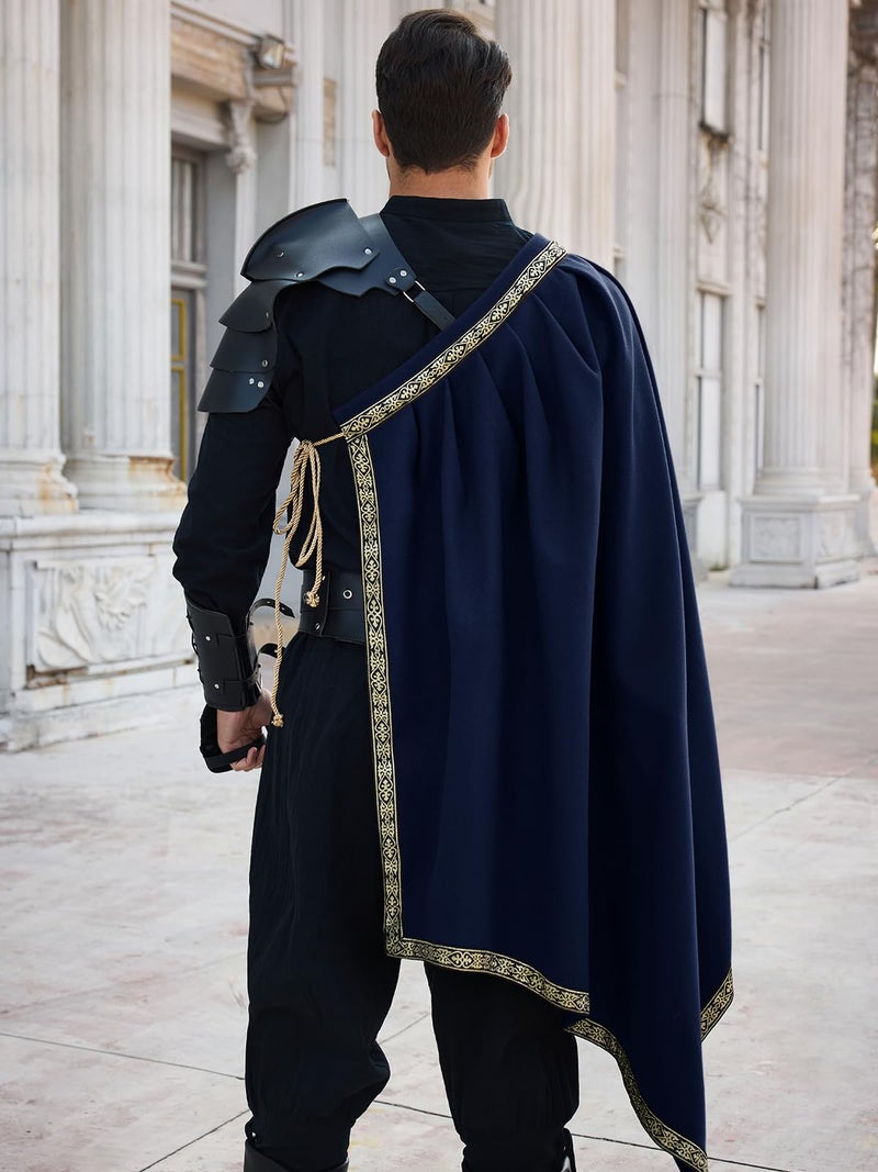 Runcati Mens Renaissance Shawl Half Shoulder Cape Medieval Samurai Cloak LARP Warrior Ren Faire Halloween Costume - Image 3