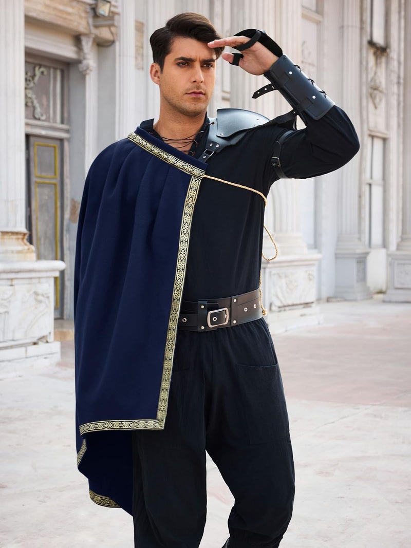 Runcati Mens Renaissance Shawl Half Shoulder Cape Medieval Samurai Cloak LARP Warrior Ren Faire Halloween Costume - Image 2