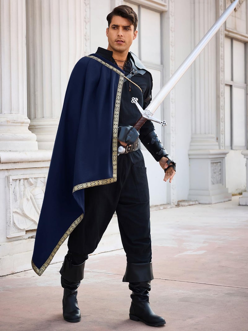 Runcati Mens Renaissance Shawl Half Shoulder Cape Medieval Samurai Cloak LARP Warrior Ren Faire Halloween Costume - Image 4