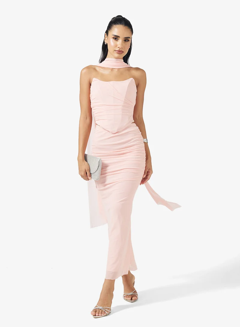 Ginger Corset Bodice Top & Bodycon Skirt Set with Scarf