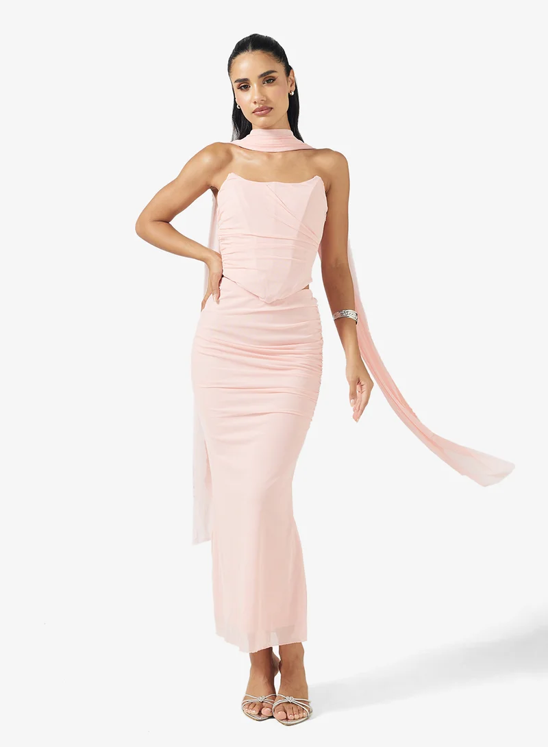 Ginger Corset Bodice Top & Bodycon Skirt Set with Scarf
