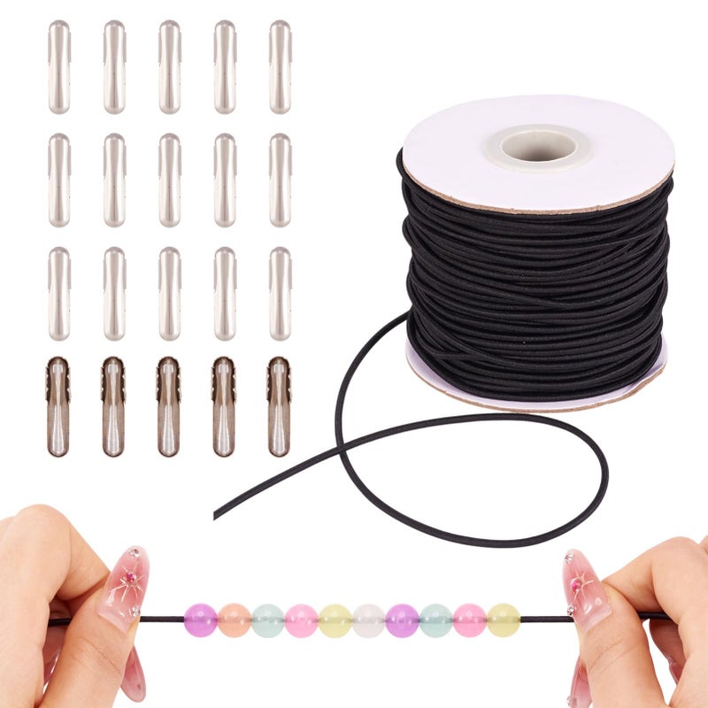 Craftdady 2mm Elastic Barbed Cords 4374Yard Stretch Round String Elastic Loop with Metal Barbs Barbed Fastener for Crafting Book BindingBlack