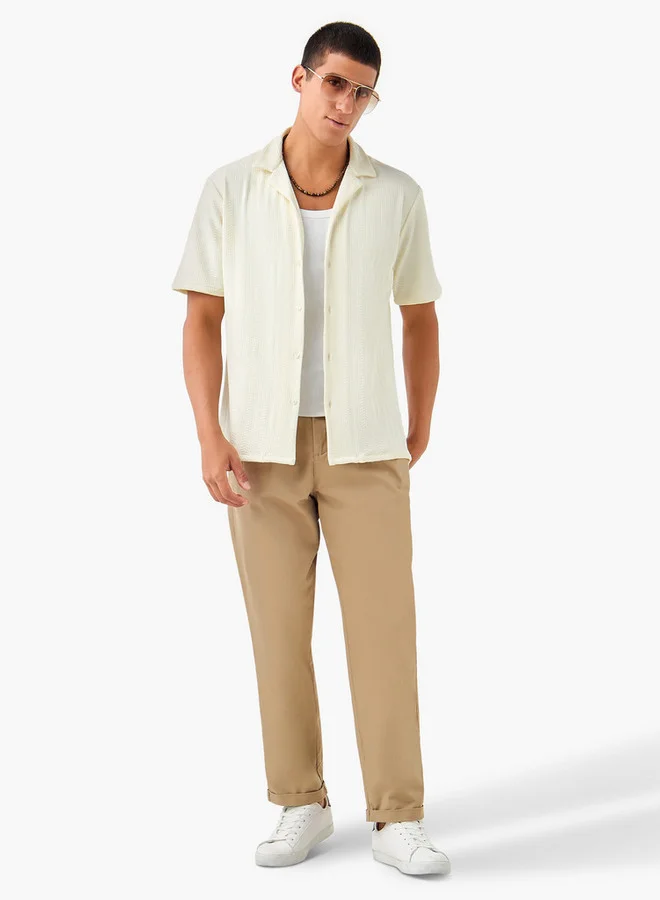 Splash FAV Regular Fit Dobby Textured Shirt with Camp Collar and Short Sleeves