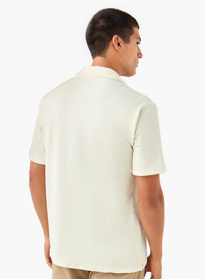 Splash FAV Regular Fit Dobby Textured Shirt with Camp Collar and Short Sleeves - Image 3