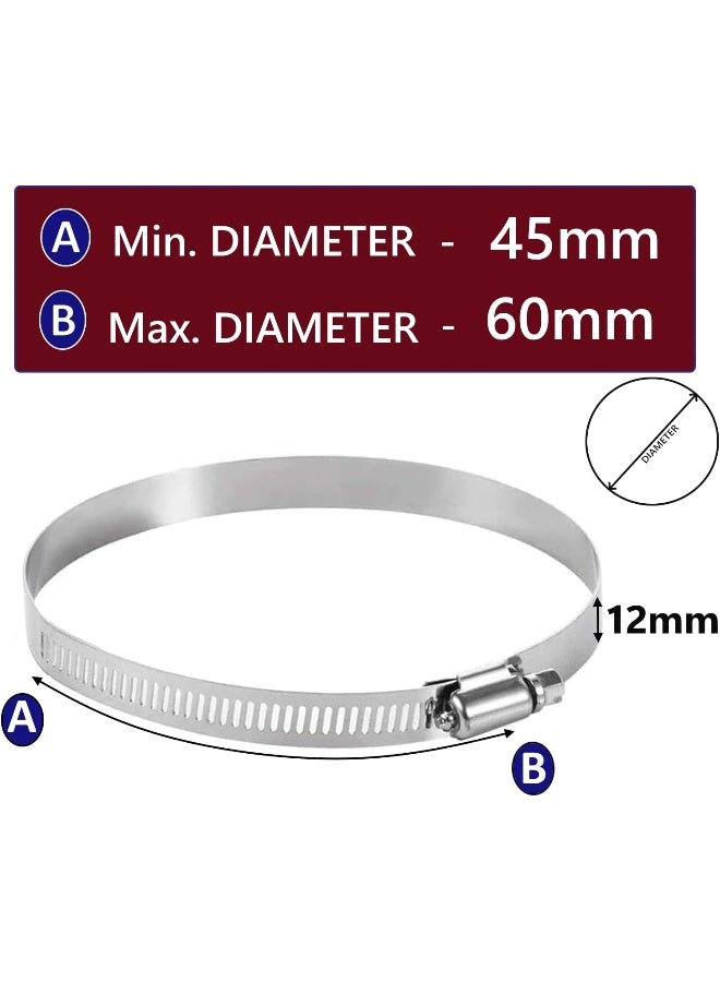 Poaker 4Pcs Gi Hose Clips - Adjustable Worm Drive Pipe Clamps For Securing Hose Connections In Gas Lines, Water Pipes, Industrial Hoses, Oil Pipes, And More (45Mm To 60Mm) - Image 2